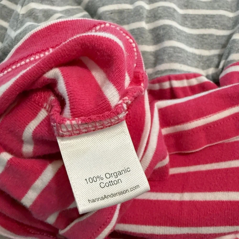 Hanna Andersson girls pink grey stripes cotton‎ dress size 80 18/24 months
